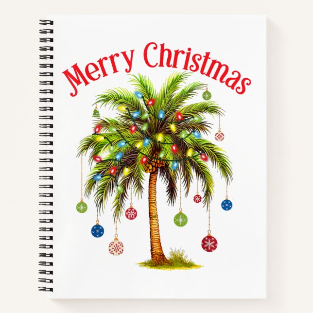 Merry Christmas Palm Tree Light Hawaiian Tropical  Notebook (Front)