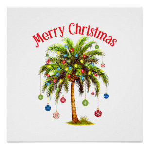 Merry Christmas Palm Tree Light Hawaiian Tropical  Poster