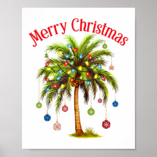 Merry Christmas Palm Tree Light Hawaiian Tropical  Poster