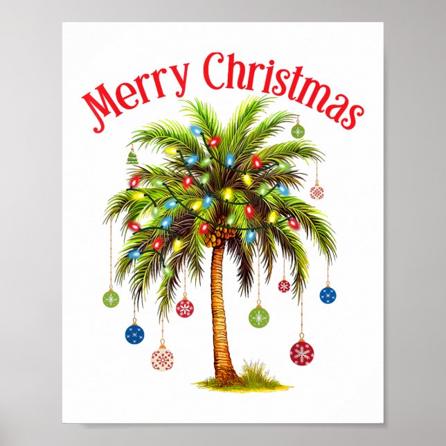 Merry Christmas Palm Tree Light Hawaiian Tropical  Poster (Front)