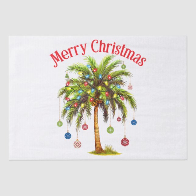 Merry Christmas Palm Tree Light Hawaiian Tropical  Tissue Paper (Front)