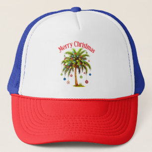 Merry Christmas Palm Tree Light Hawaiian Tropical Trucker Hat