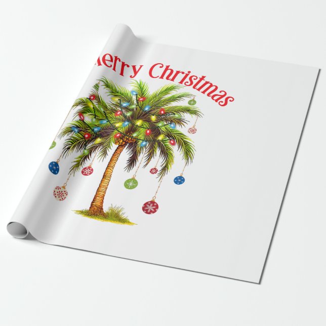 Merry Christmas Palm Tree Light Hawaiian Tropical  Wrapping Paper (Unrolled)