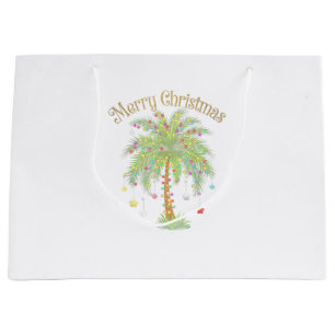 Merry Christmas Palm Tree Light New Year Tropical Large Gift Bag