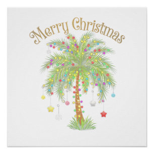 Merry Christmas Palm Tree Light New Year Tropical Poster