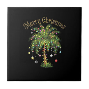 Merry Christmas Palm Tree Light New Year Tropical Tile