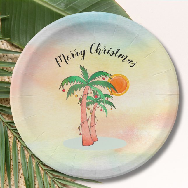 Merry Christmas Palm Trees Paper Plate (Creator Uploaded)