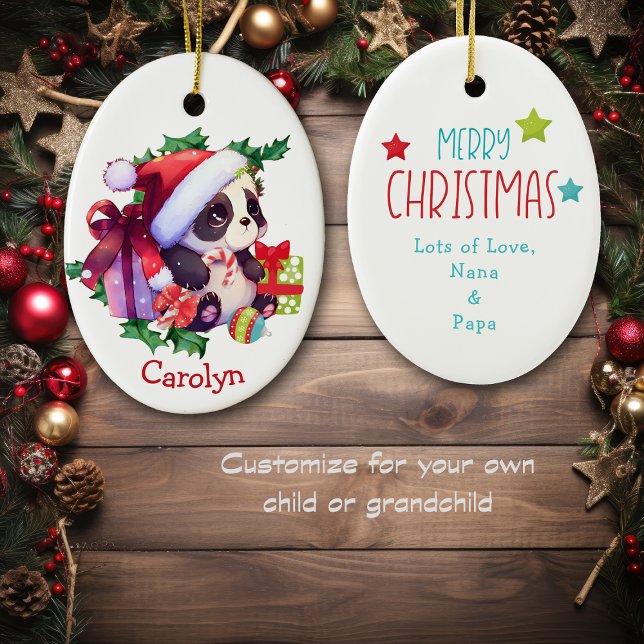 Merry Christmas Panda Bear Kids Christmas Ceramic Tree Decoration (Creator Uploaded)
