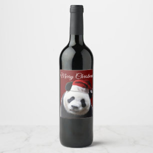 Merry Christmas Panda Bear Wine Label