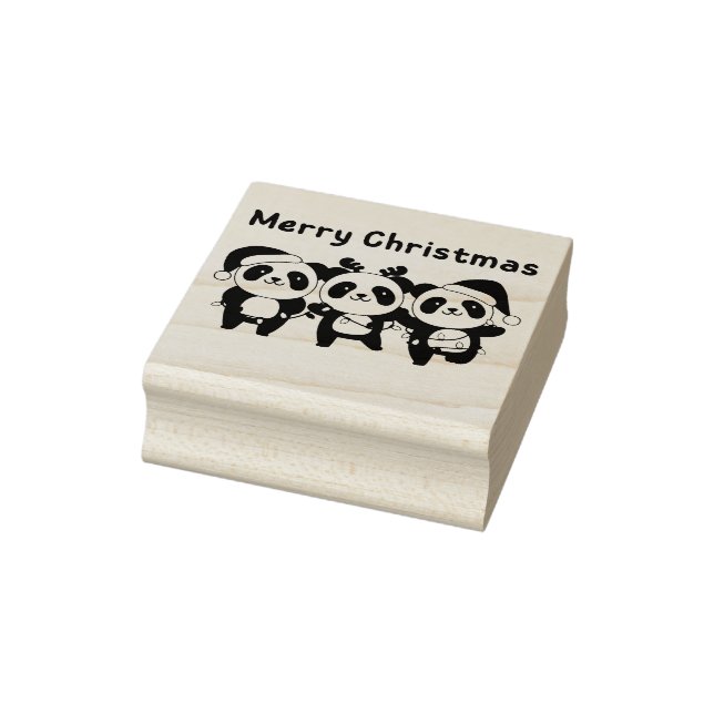 Merry Christmas Pandas Rubber Stamp (Stamp)