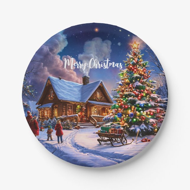 🎄 Merry Christmas Paper Plates – Festive Red  (Front)
