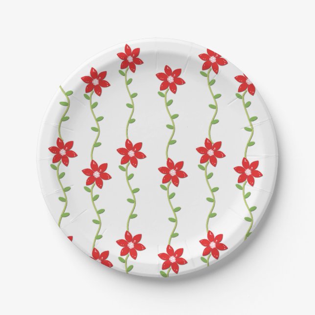 Merry Christmas Paper Plates, Poinsettia  Paper Plate (Front)