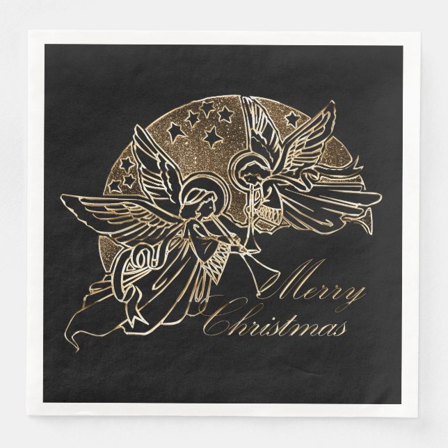 Merry Christmas Party Angels Playing Trumpet Napkin (Front)