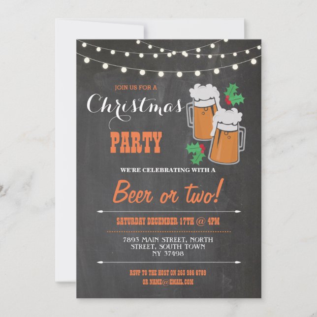 Merry Christmas Party Beers Mistletoe Xmas Invite (Front)
