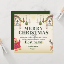 Merry Christmas Party & Cute Bear Square Flat Card
