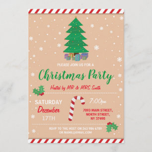 Merry Christmas Party Dinner Xmas Tree Candy Cane Invitation