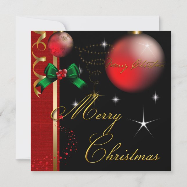 Merry Christmas Party Gold Red Black Xmas Glitter Invitation (Front)