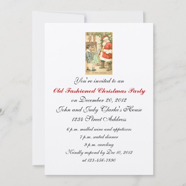 Merry Christmas Party Invitations Vintage Santa (Front)