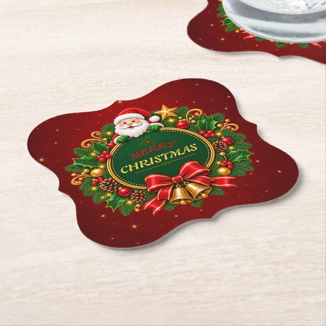 Merry Christmas Party Paper Coaster Editable (Angled)