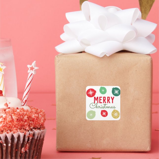 Merry Christmas Party Snowflakes Ornament     Square Sticker (Party)