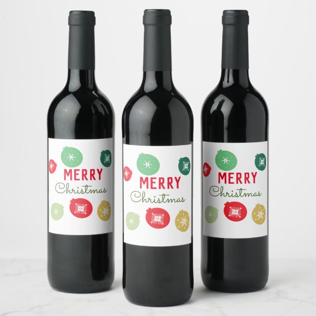 Merry Christmas Party Snowflakes Ornament     Wine Label (Bottles)