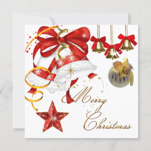 Merry Christmas Party White Gold Red Xmas Glitter Invitation