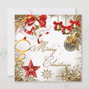 Merry Christmas Party White Gold Red Xmas Snow Invitation