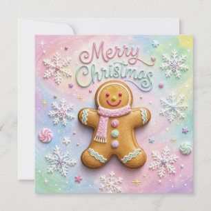 Merry Christmas Pastel Gingerbread Man Snowflakes Card