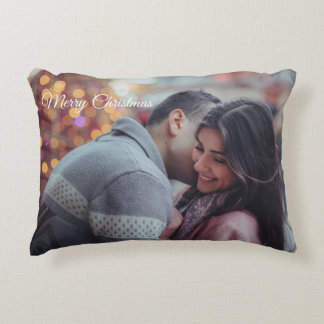 Merry Christmas Pastel Love Romantic Couple Photo Decorative Cushion