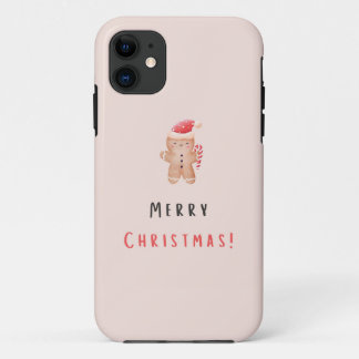 Merry Christmas Pastel Pink Gingerbread  iPhone 11 Case