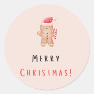 Merry Christmas Pastel Pink Gingerbread Classic Round Sticker