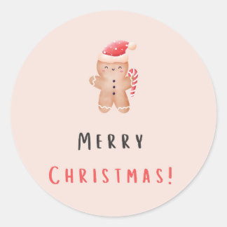 Merry Christmas Pastel Pink Gingerbread Classic Round Sticker