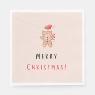 Merry Christmas Pastel Pink Gingerbread Napkin