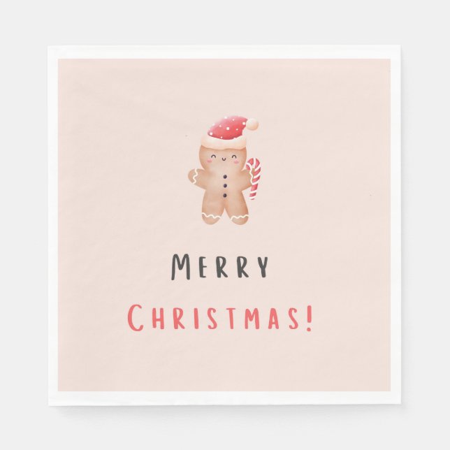 Merry Christmas Pastel Pink Gingerbread Napkin (Front)