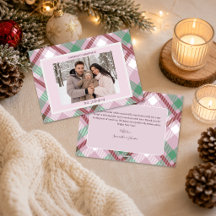 Merry Christmas Pastel Plaid Family Photo