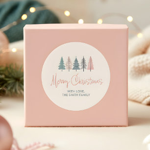 Merry Christmas Pastel Tree Classic Round Sticker