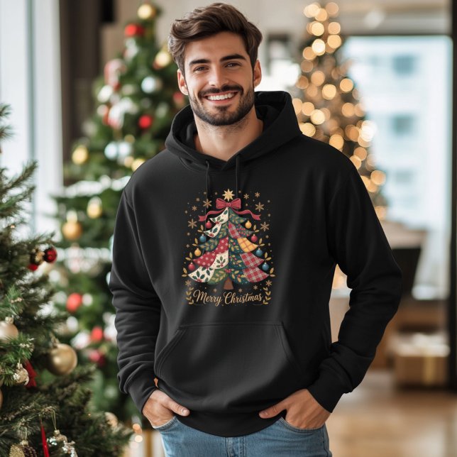 Merry Christmas Patchwork Christmas Tree Hoodie (Creator Uploaded)