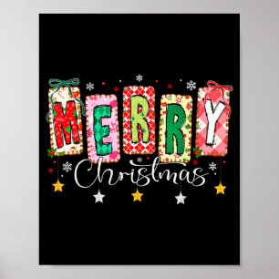 Merry Christmas Patchwork Coquette Bow Xmas Girl W Poster