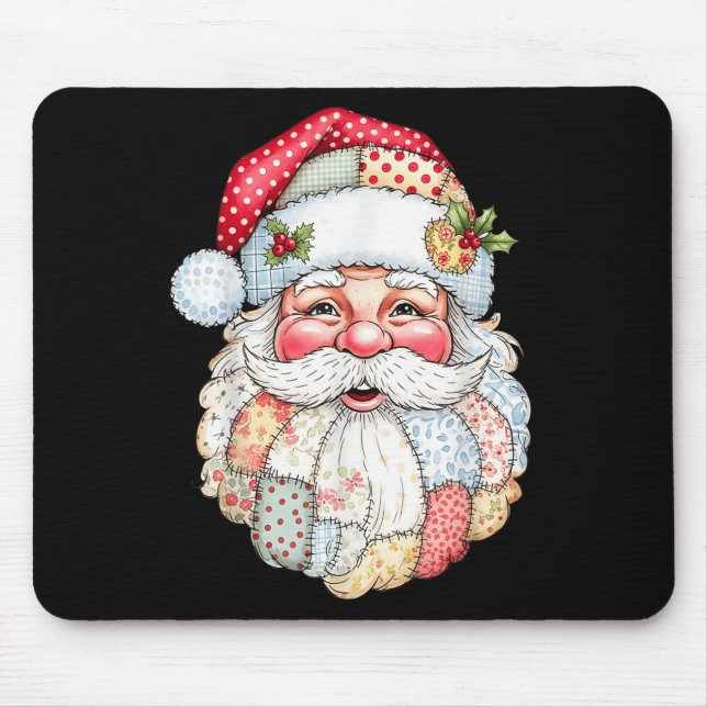 Merry Christmas Patchwork Santa Claus Face X-mas H Mouse Mat (Front)