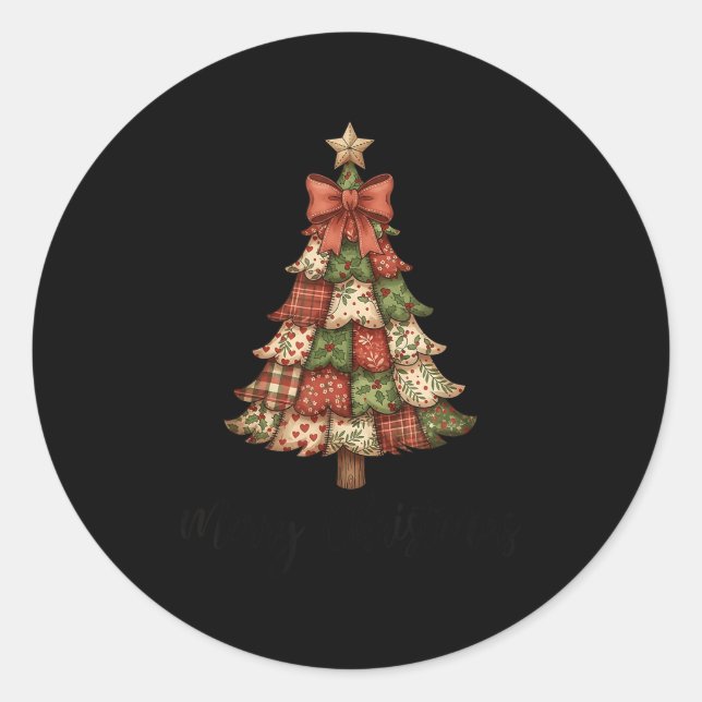 Merry Christmas Patchwork Xmas Tree Family Men Wom Classic Round Sticker (Front)