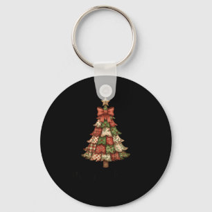 Merry Christmas Patchwork Xmas Tree Family Men Wom Key Ring