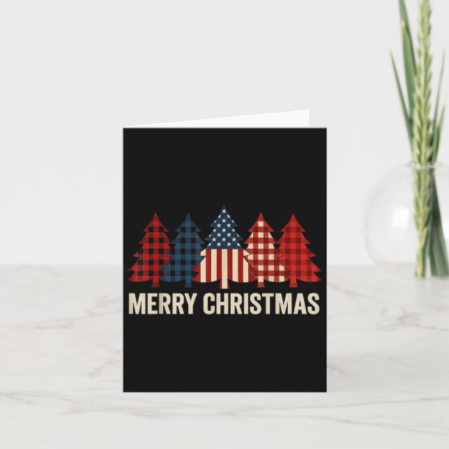 Merry Christmas Patriotic Usa Flag Tree Xmas Holid Card (Front)