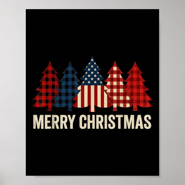Merry Christmas Patriotic Usa Flag Tree Xmas Holid Poster (Front)