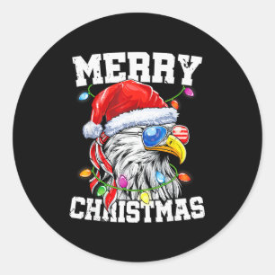 Merry Christmas Patriotic Usa Patriotic Santa Bald Classic Round Sticker