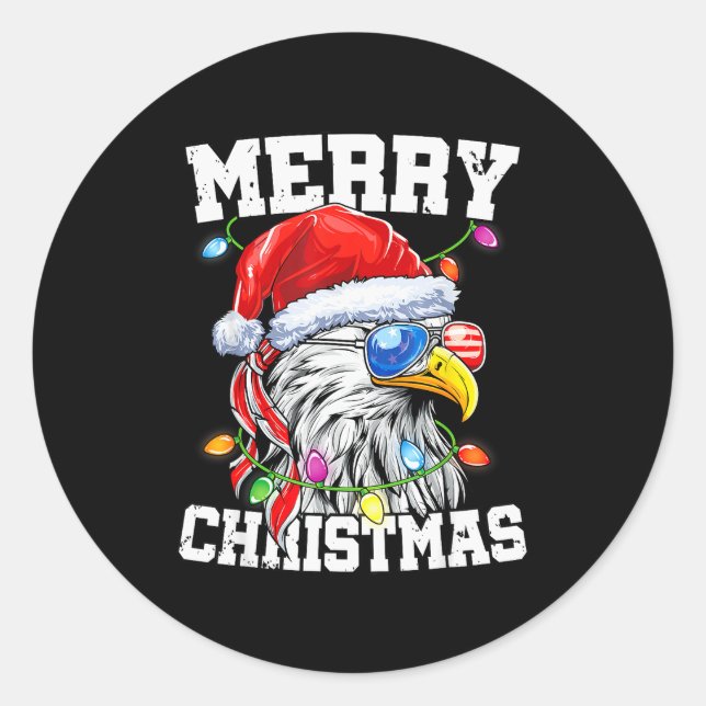 Merry Christmas Patriotic Usa Patriotic Santa Bald Classic Round Sticker (Front)