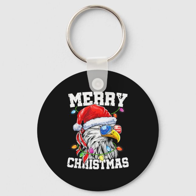 Merry Christmas Patriotic Usa Patriotic Santa Bald Key Ring (Front)