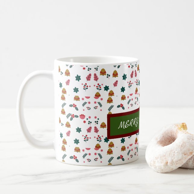  Merry Christmas Pattern Elegant  Coffee Mug (With Donut)