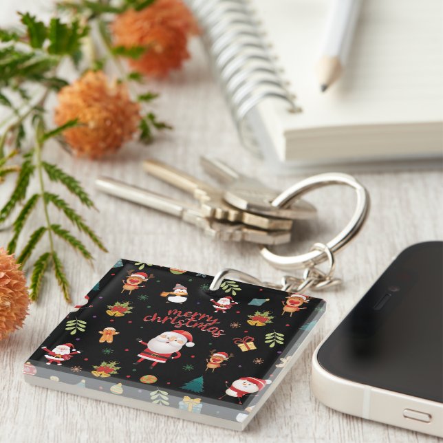 Merry Christmas Pattern Key Ring (Front Right)