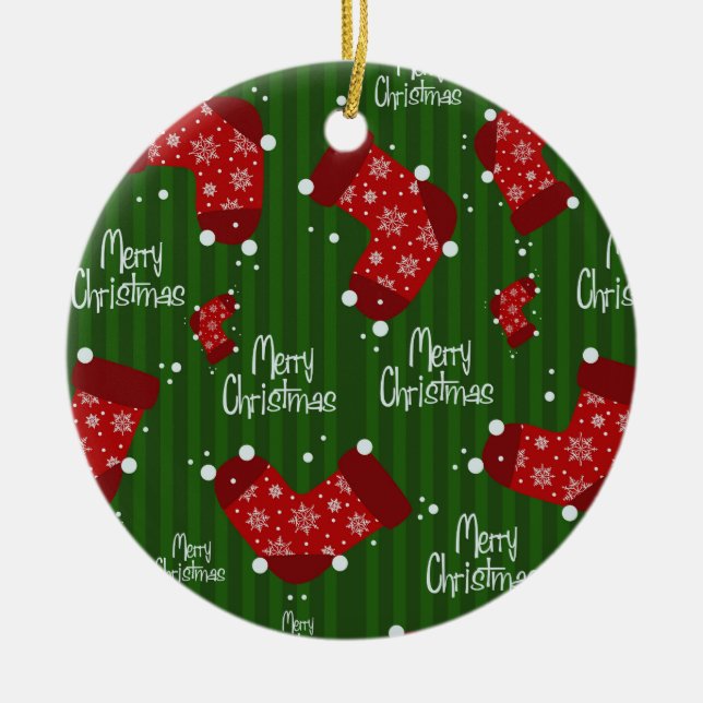 Merry Christmas Pattern Red White And Green Ceramic Tree Decoration (Front)