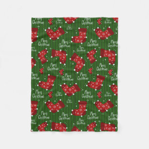 Merry Christmas Pattern Red White And Green Fleece Blanket